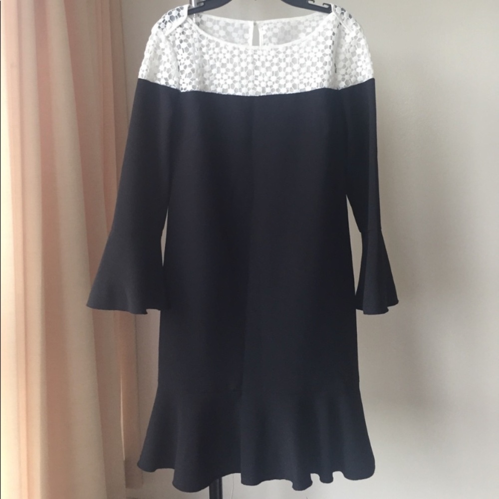 Karl Lagerfeld bell-sleeve lace trim dress